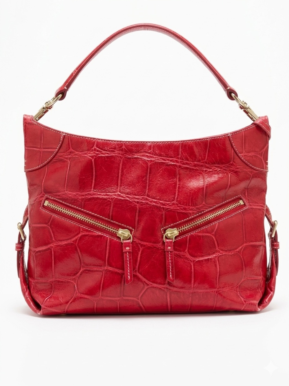 EUC Dooney & Bourke Cherry Red Croc Embossed Leather Cinzia Hobo Shoulder Bag